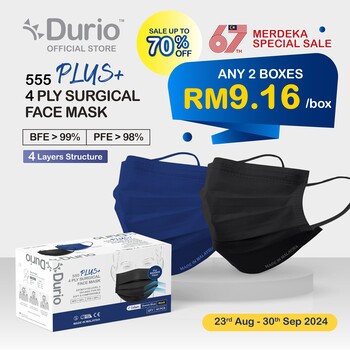 Durio 555 PLUS+ Trendish 4ply Surgical Face Mask - (40pcs)